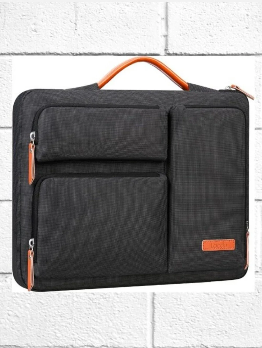 Lacdo Black Laptop Briefcase with Tan Accents 15